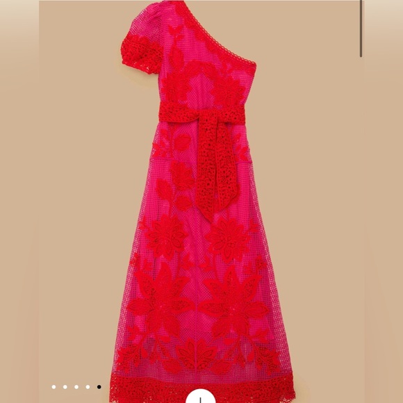 FARM Rio Dresses & Skirts - FARM Rio Women's Red Bicolor Guipure One-Shoulder Maxi Dress